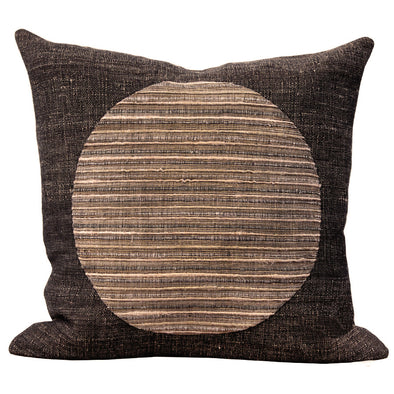Gold and flax pillow with circle pattern 